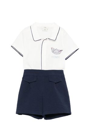 tutina in cotone bianco e blu FENDI KIDS | BML166AVWOF1PEY